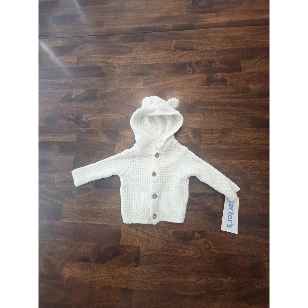 Carters New Born White Button-Up Hoodie New With Tag Sku5